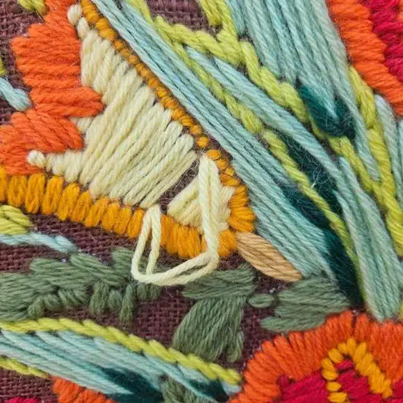 Vintage MCM Autumn Floral Crewel Embroidery Framed - Picture 4 of 4